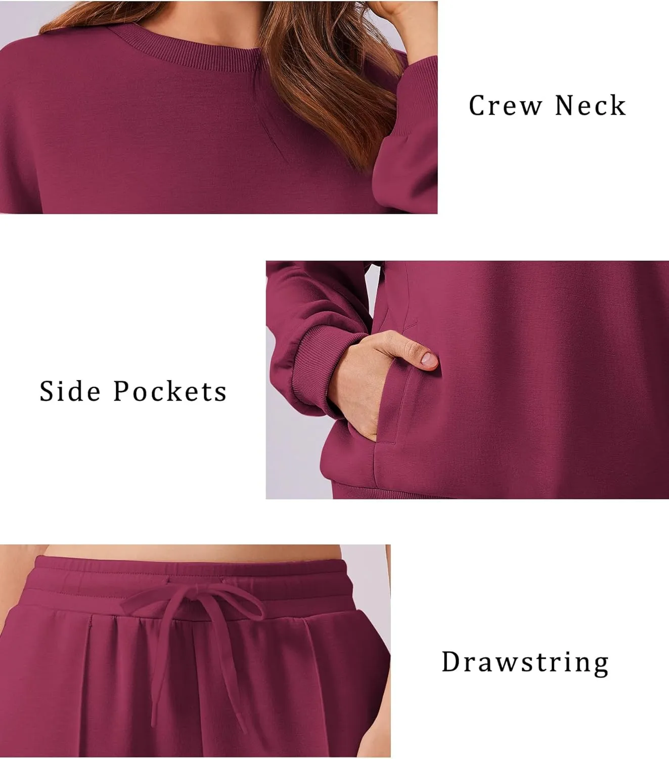 PINSPARK 2 Piece Sets For Women Long Sleeve Sweatshirts Drawstring Straight Leg Pants Fall Travel Airport Outfits 2025
