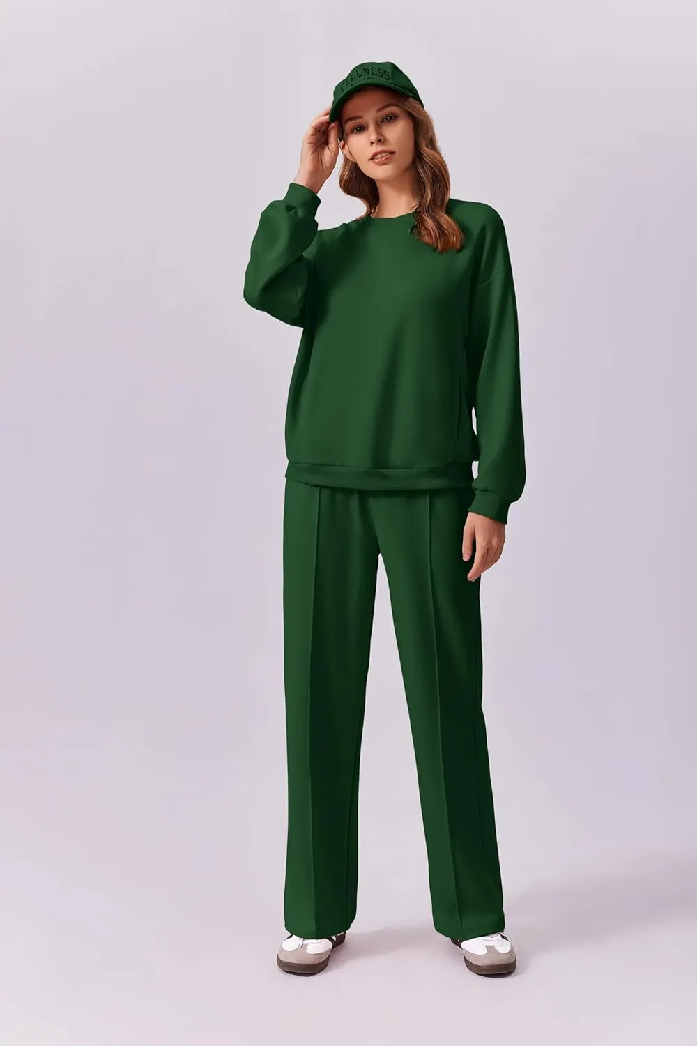 PINSPARK 2 Piece Sets For Women Long Sleeve Sweatshirts Drawstring Straight Leg Pants Fall Travel Airport Outfits 2025