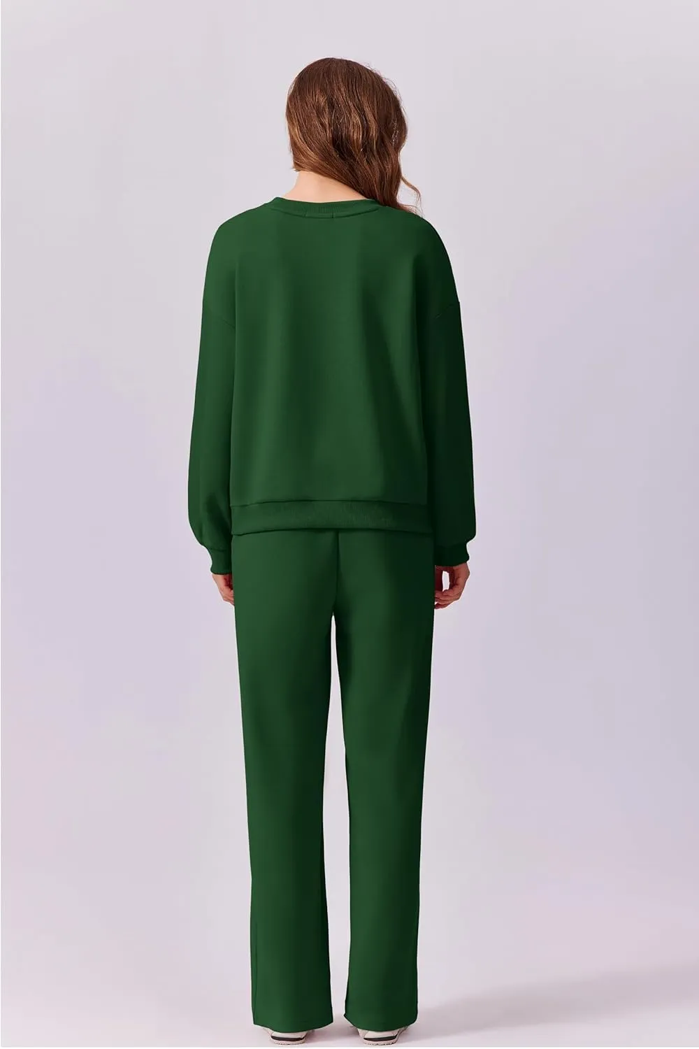 PINSPARK 2 Piece Sets For Women Long Sleeve Sweatshirts Drawstring Straight Leg Pants Fall Travel Airport Outfits 2025
