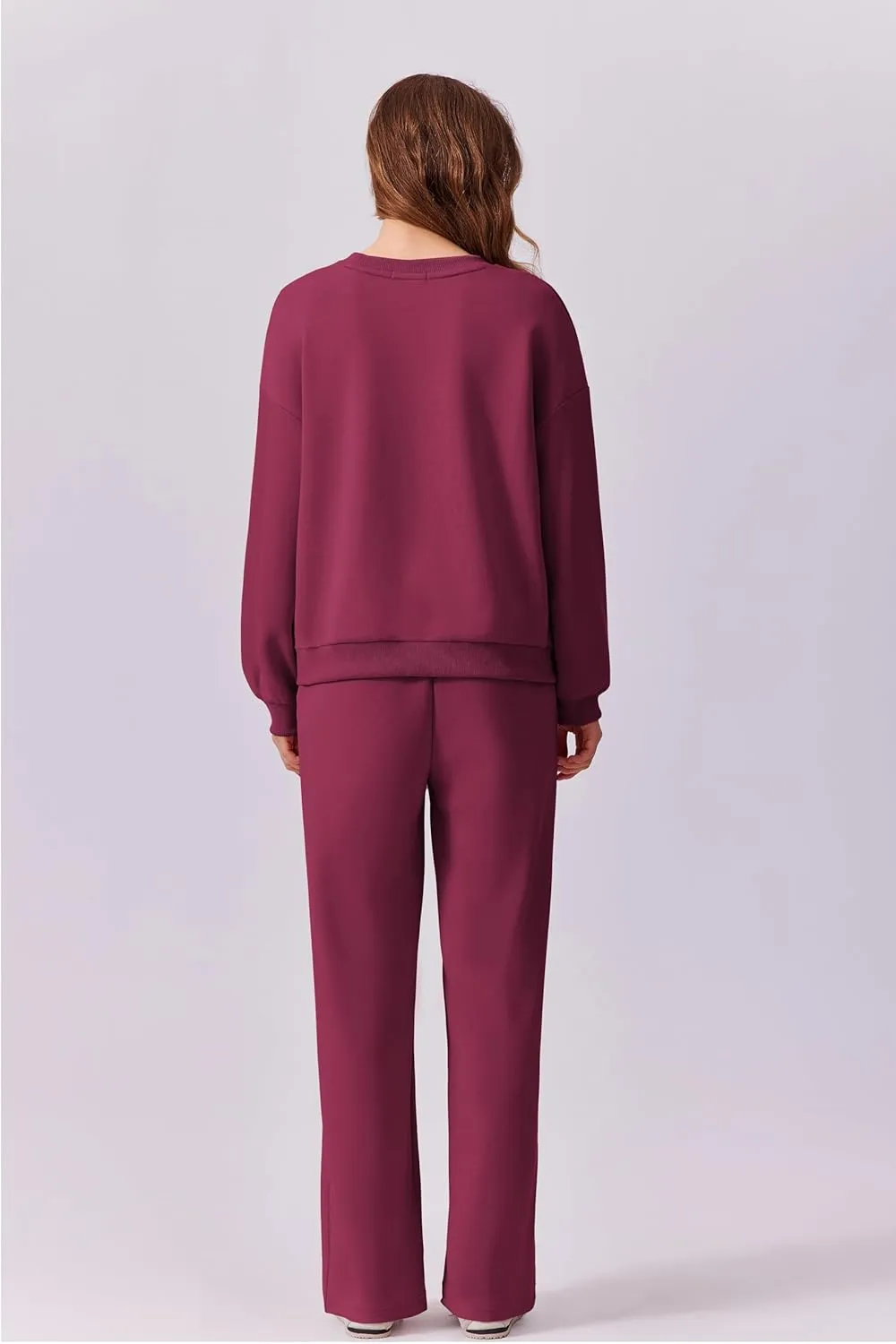 PINSPARK 2 Piece Sets For Women Long Sleeve Sweatshirts Drawstring Straight Leg Pants Fall Travel Airport Outfits 2025