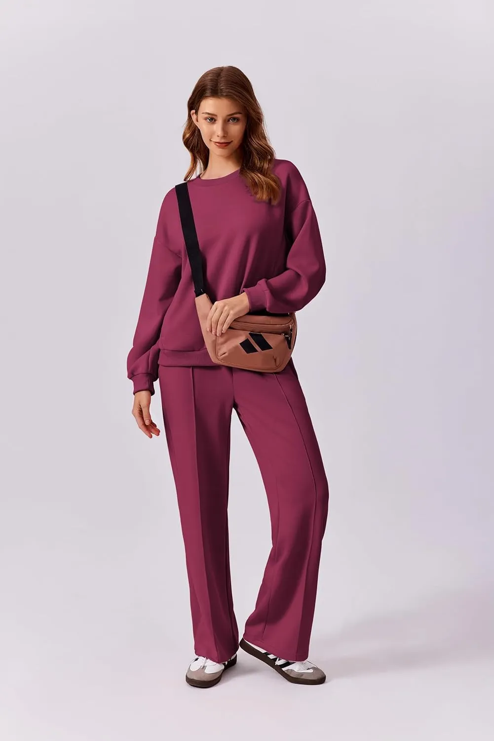 PINSPARK 2 Piece Sets For Women Long Sleeve Sweatshirts Drawstring Straight Leg Pants Fall Travel Airport Outfits 2025