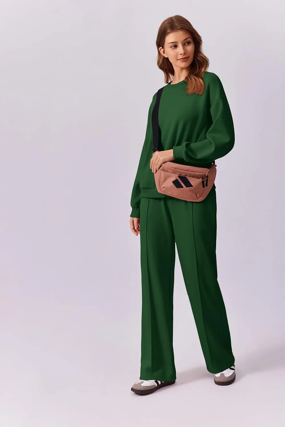 PINSPARK 2 Piece Sets For Women Long Sleeve Sweatshirts Drawstring Straight Leg Pants Fall Travel Airport Outfits 2025