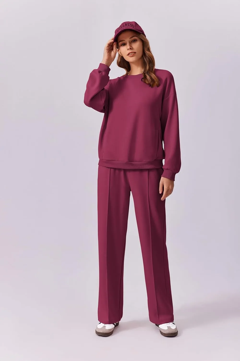 PINSPARK 2 Piece Sets For Women Long Sleeve Sweatshirts Drawstring Straight Leg Pants Fall Travel Airport Outfits 2025