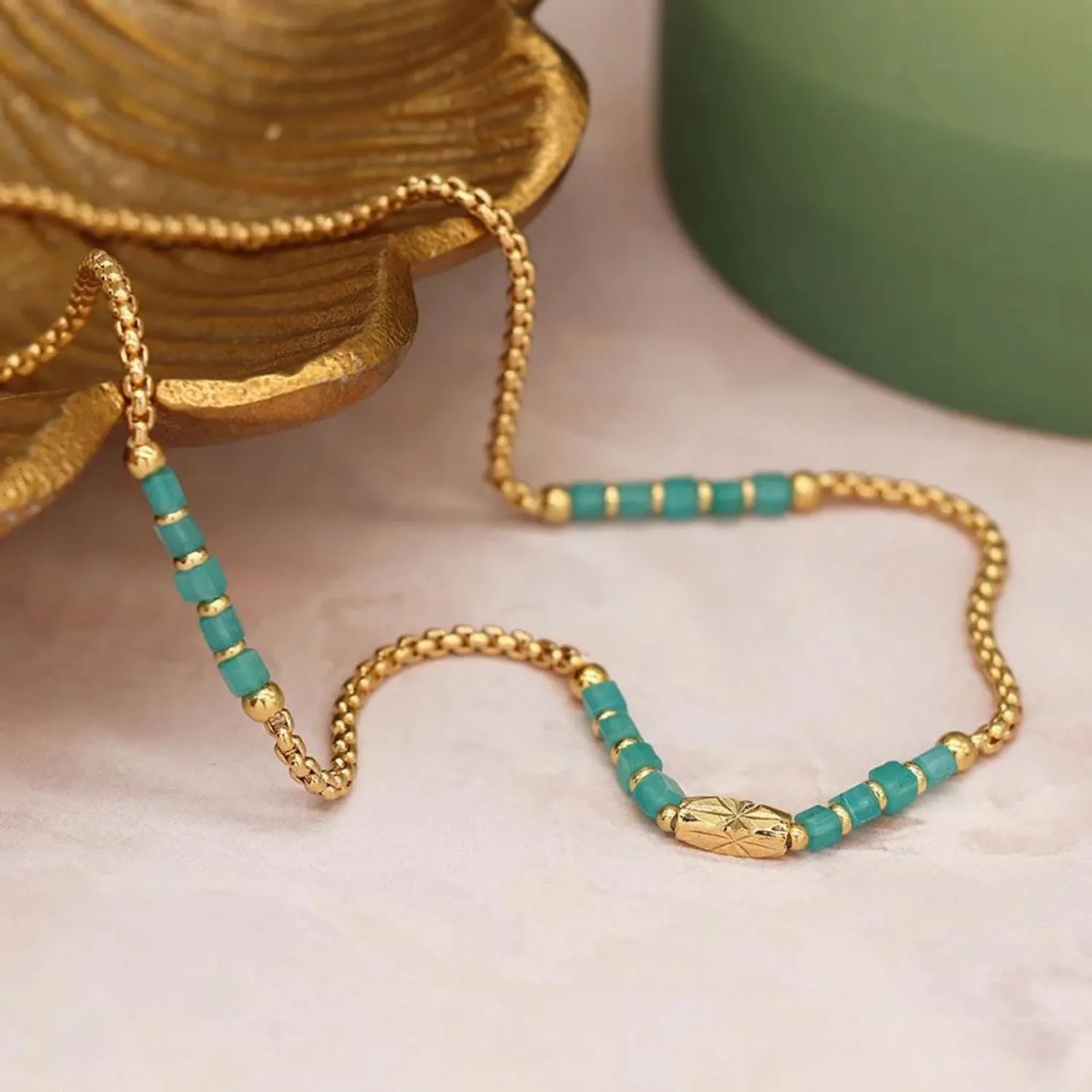 POM 17" Gold Plated & Turquoise Beaded Chain Necklace