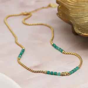 POM 17" Gold Plated & Turquoise Beaded Chain Necklace