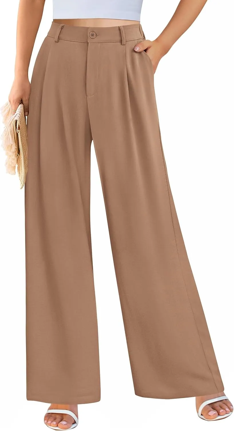 PRETTYGARDEN Palazzo Pants for Women Dressy High Elastic Waisted Business Casual Wide Leg Trousers Pant