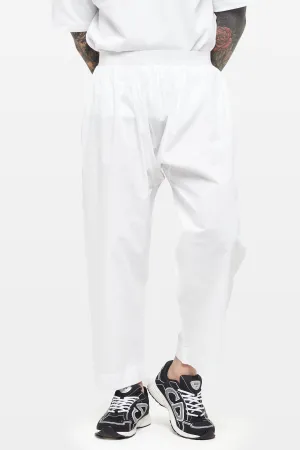 Pure White Wide-Leg Elasticated Cotton Trousers