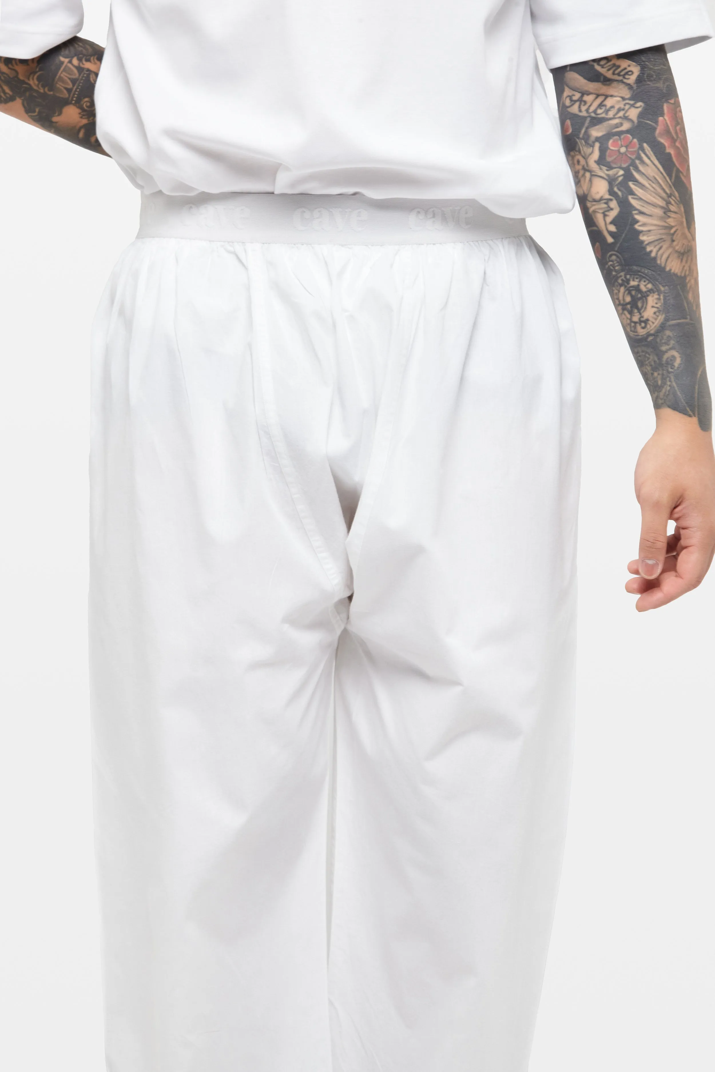 Pure White Wide-Leg Elasticated Cotton Trousers