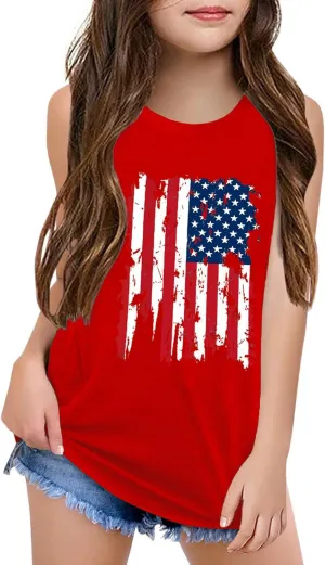 Qbily Tank Tops for Girls Kids Summer Casual Cute Sleeveless Crewneck Graphic T Shirt 5-14 Years