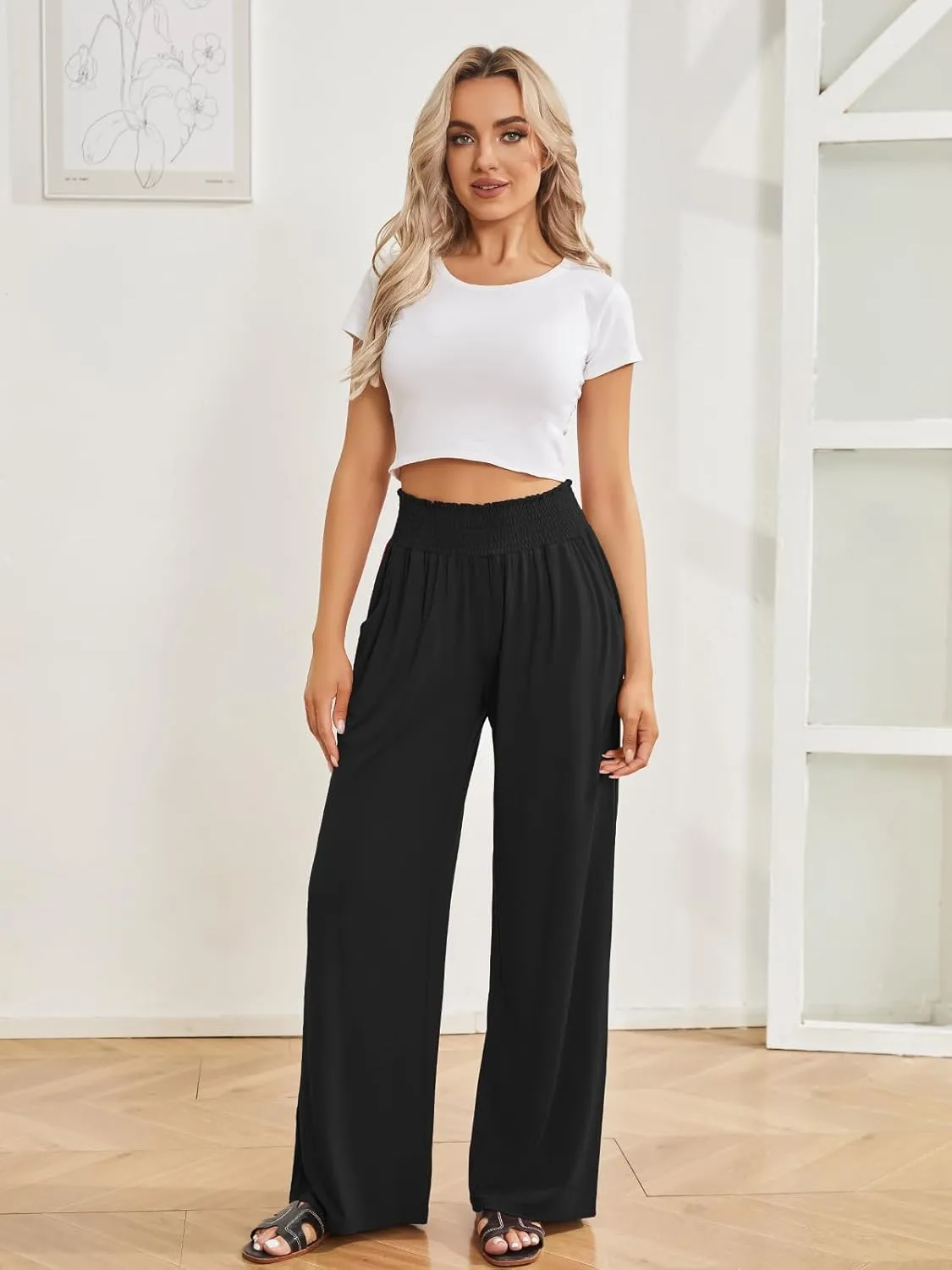 QIANXIZHAN Women's Boho Pants, Wide Leg High Waist Harem Pants Hippie Yoga Clothes with Pockets