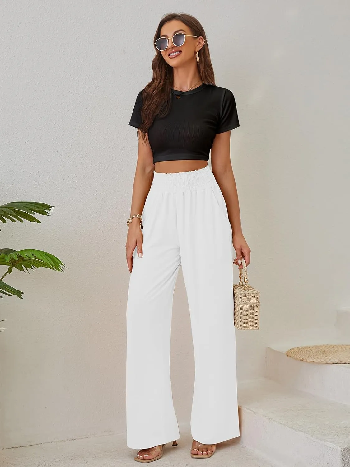 QIANXIZHAN Women's Boho Pants, Wide Leg High Waist Harem Pants Hippie Yoga Clothes with Pockets