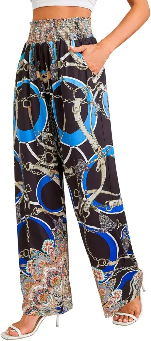QIANXIZHAN Women's Boho Pants, Wide Leg High Waist Harem Pants Hippie Yoga Clothes with Pockets