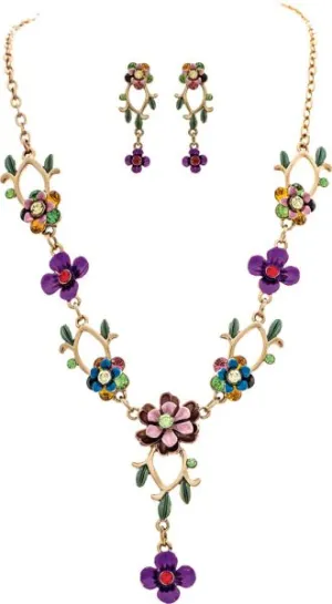 Rain Jewelry Gold Multicolor Flower Gems Necklace Set 