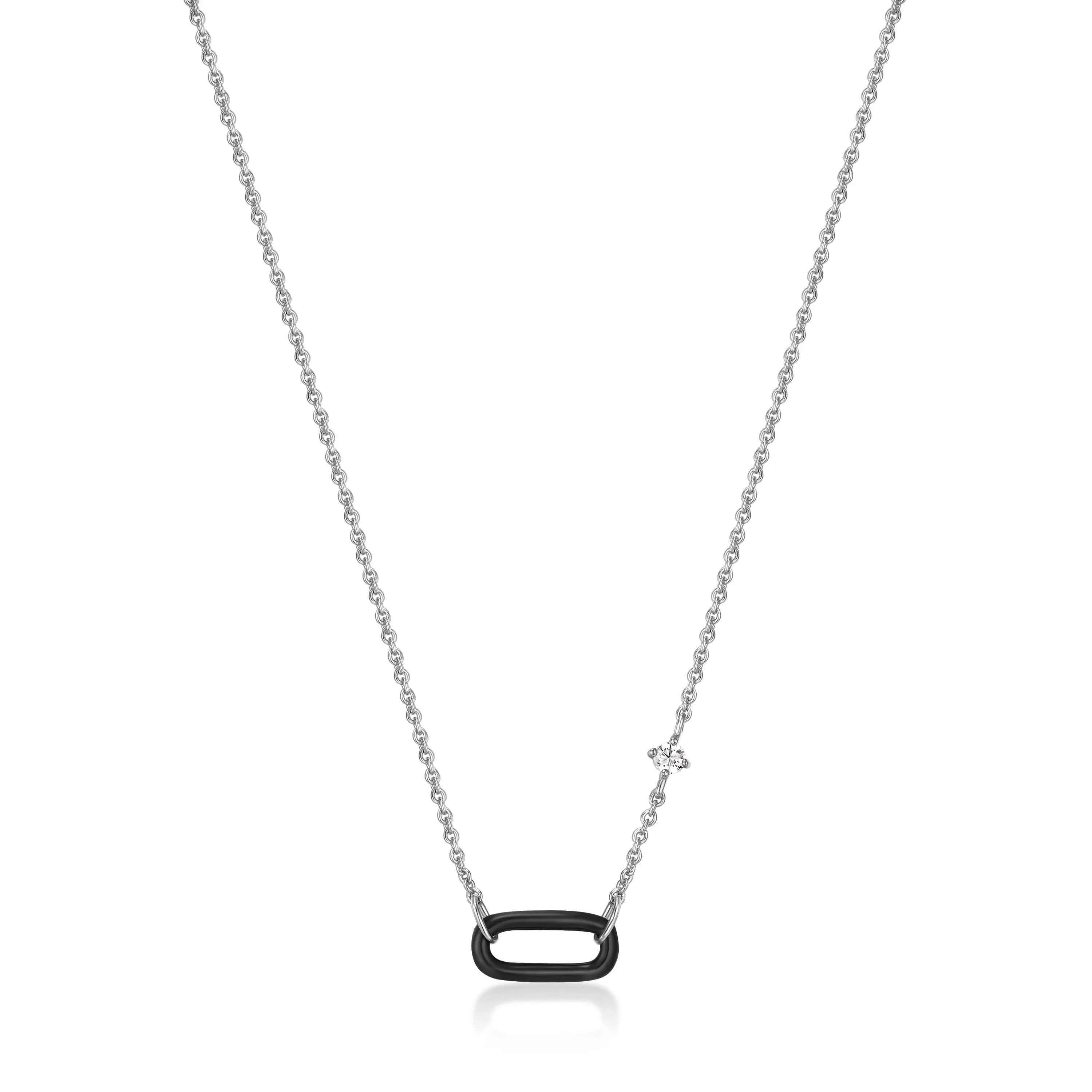 Raven Black Enamel Silver Link Necklace