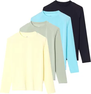Real Essentials 4 Pack: Women's Long Sleeve Rash Guard Shirt Swimwear UPF Sun Protection Swim Workout Top (Available in Plus)