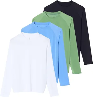 Real Essentials 4 Pack: Women's Long Sleeve Rash Guard Shirt Swimwear UPF Sun Protection Swim Workout Top (Available in Plus)