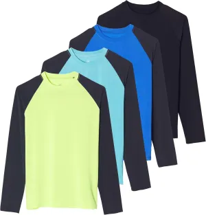 Real Essentials 4 Pack: Women's Long Sleeve Rash Guard Shirt Swimwear UPF Sun Protection Swim Workout Top (Available in Plus)