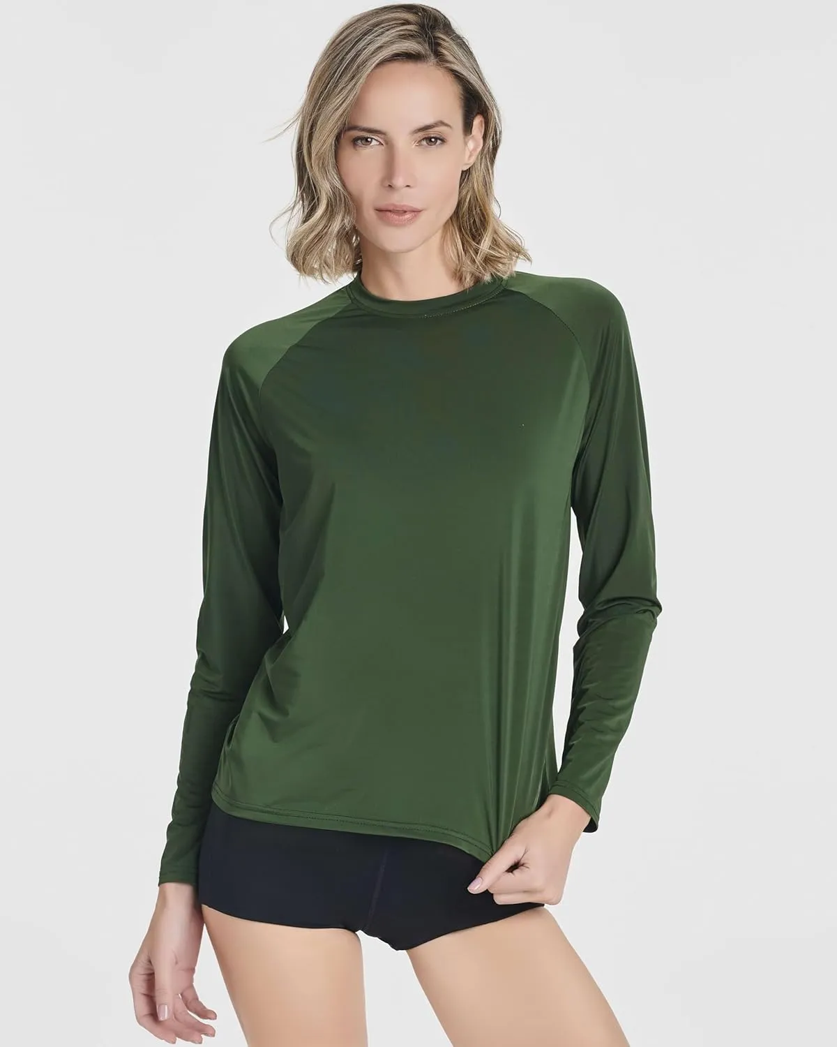 Real Essentials 4 Pack: Women's Long Sleeve Rash Guard Shirt Swimwear UPF Sun Protection Swim Workout Top (Available in Plus)
