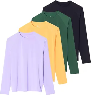 Real Essentials 4 Pack: Women's Long Sleeve Rash Guard Shirt Swimwear UPF Sun Protection Swim Workout Top (Available in Plus)