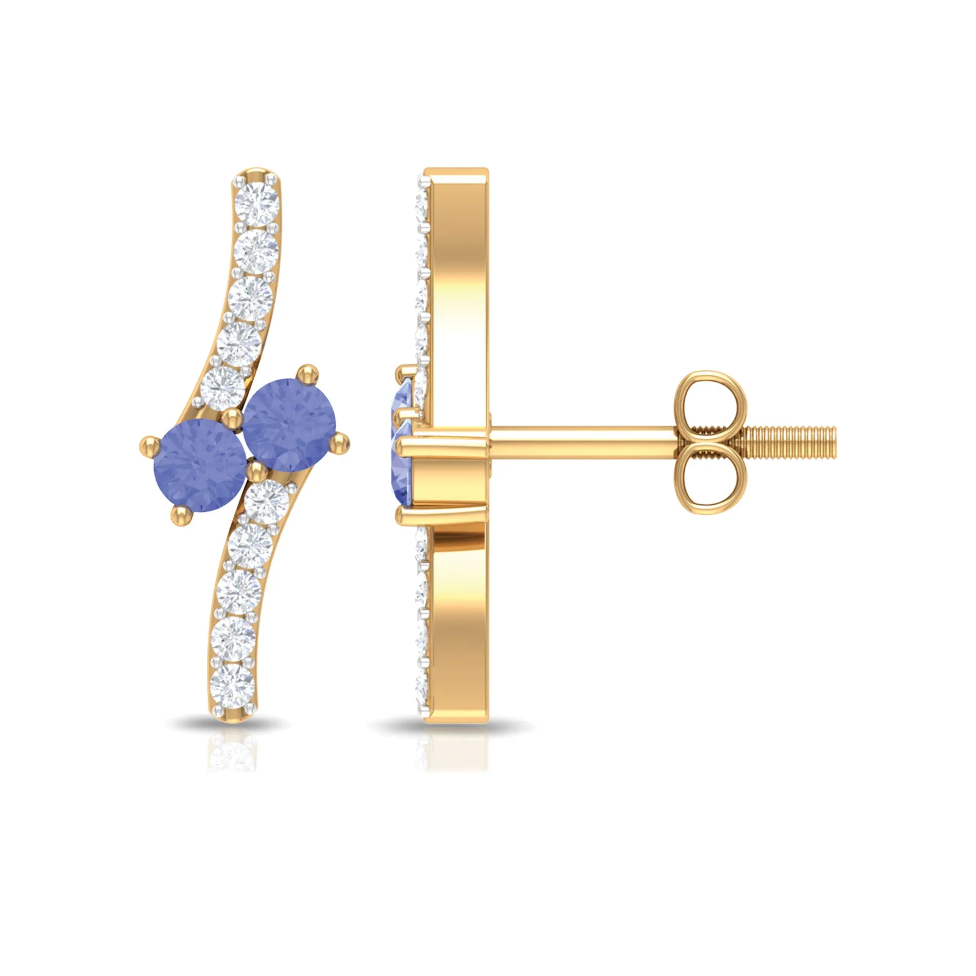 Real Tanzanite and Diamond Minimal Stud Earrings