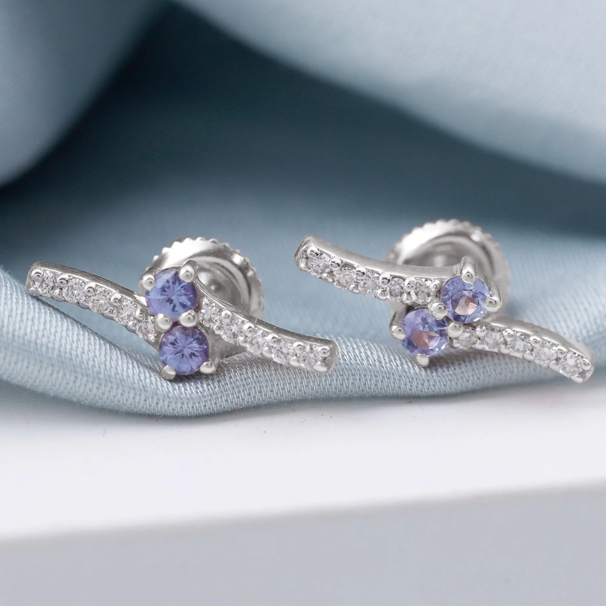 Real Tanzanite and Diamond Minimal Stud Earrings