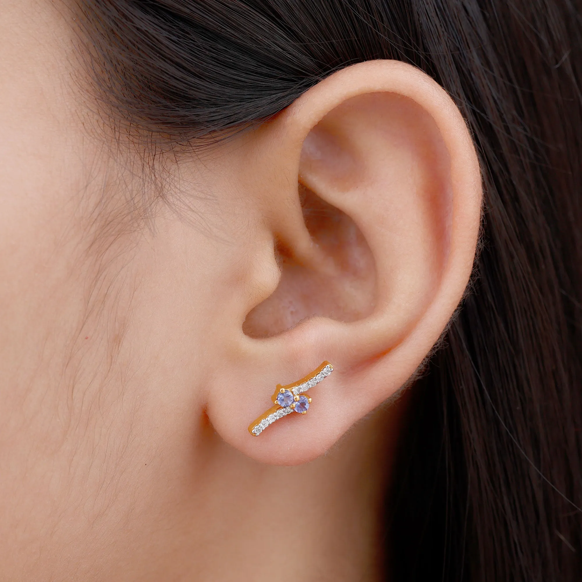 Real Tanzanite and Diamond Minimal Stud Earrings