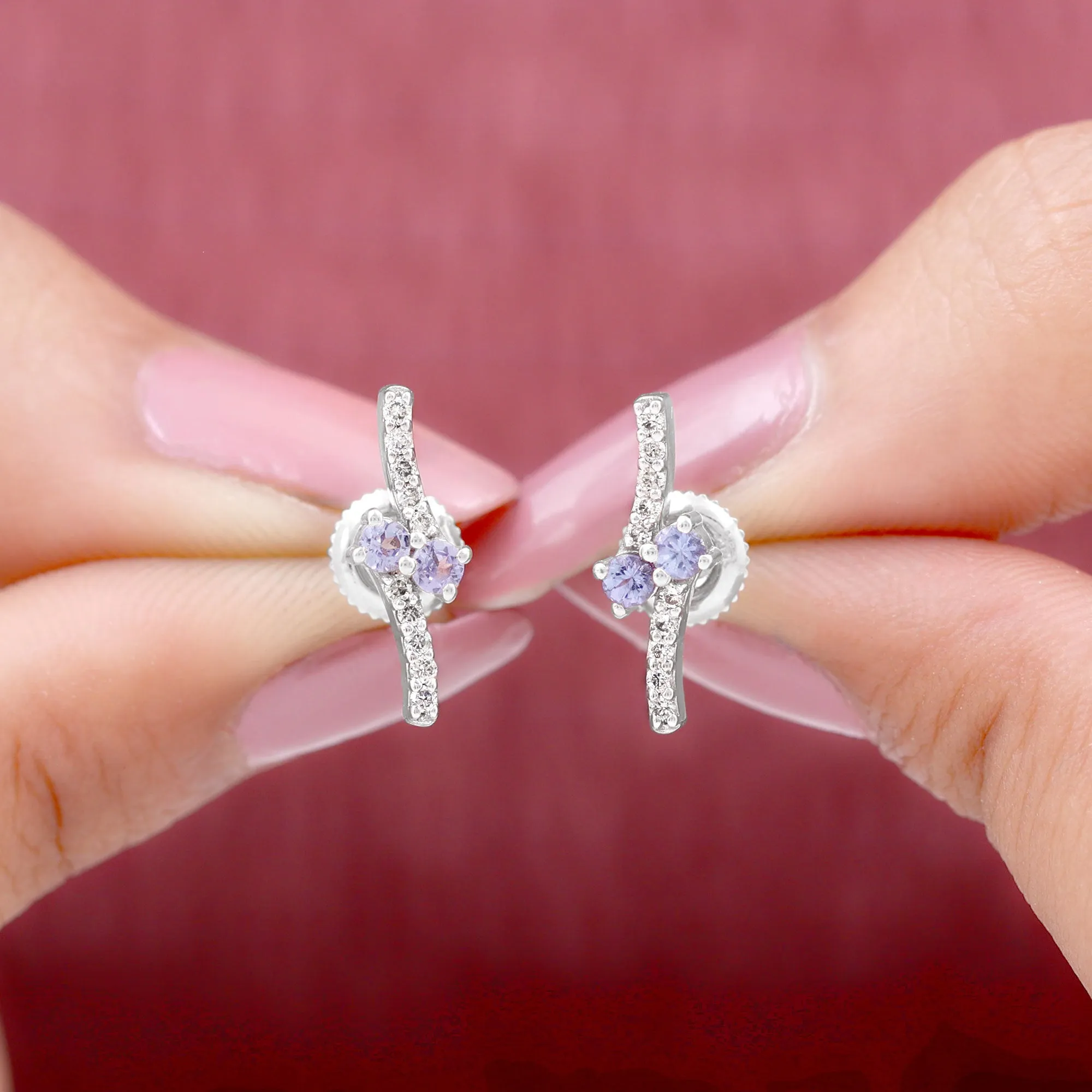 Real Tanzanite and Diamond Minimal Stud Earrings