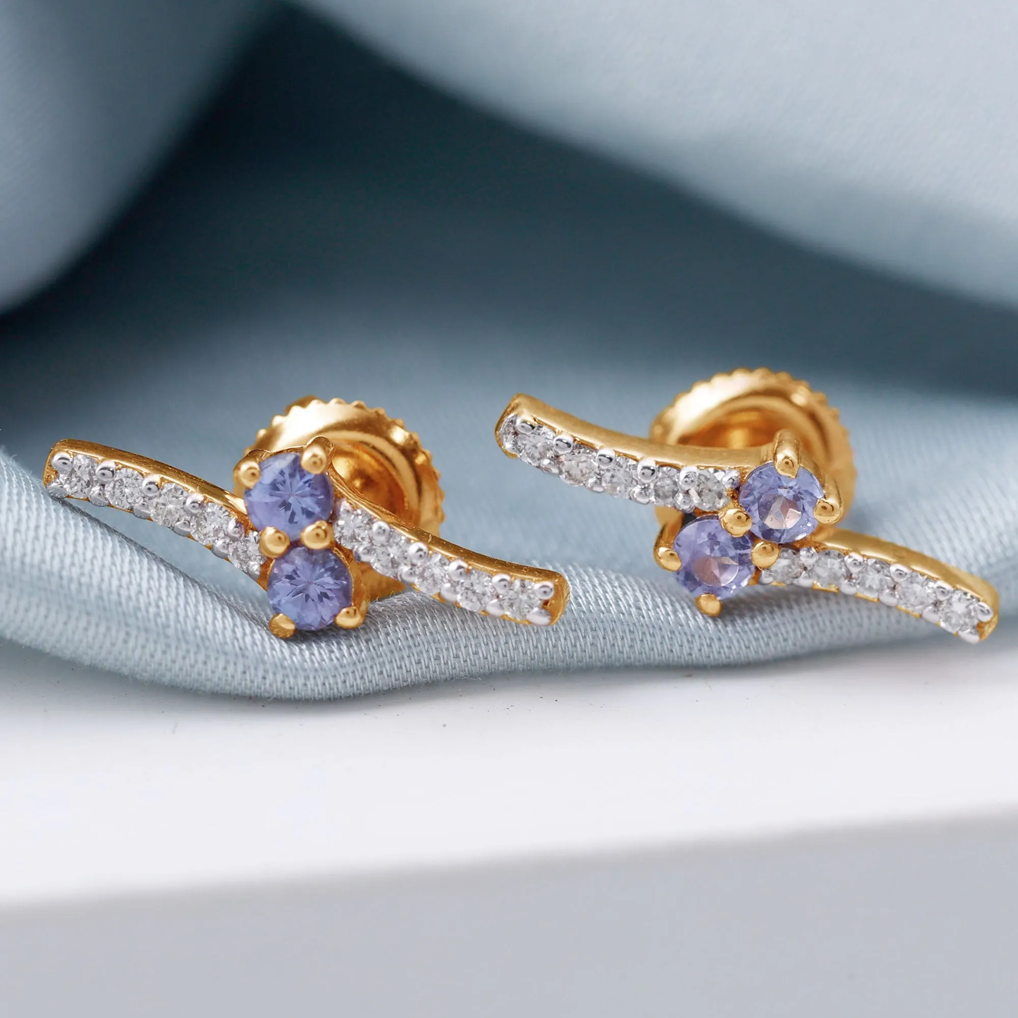 Real Tanzanite and Diamond Minimal Stud Earrings