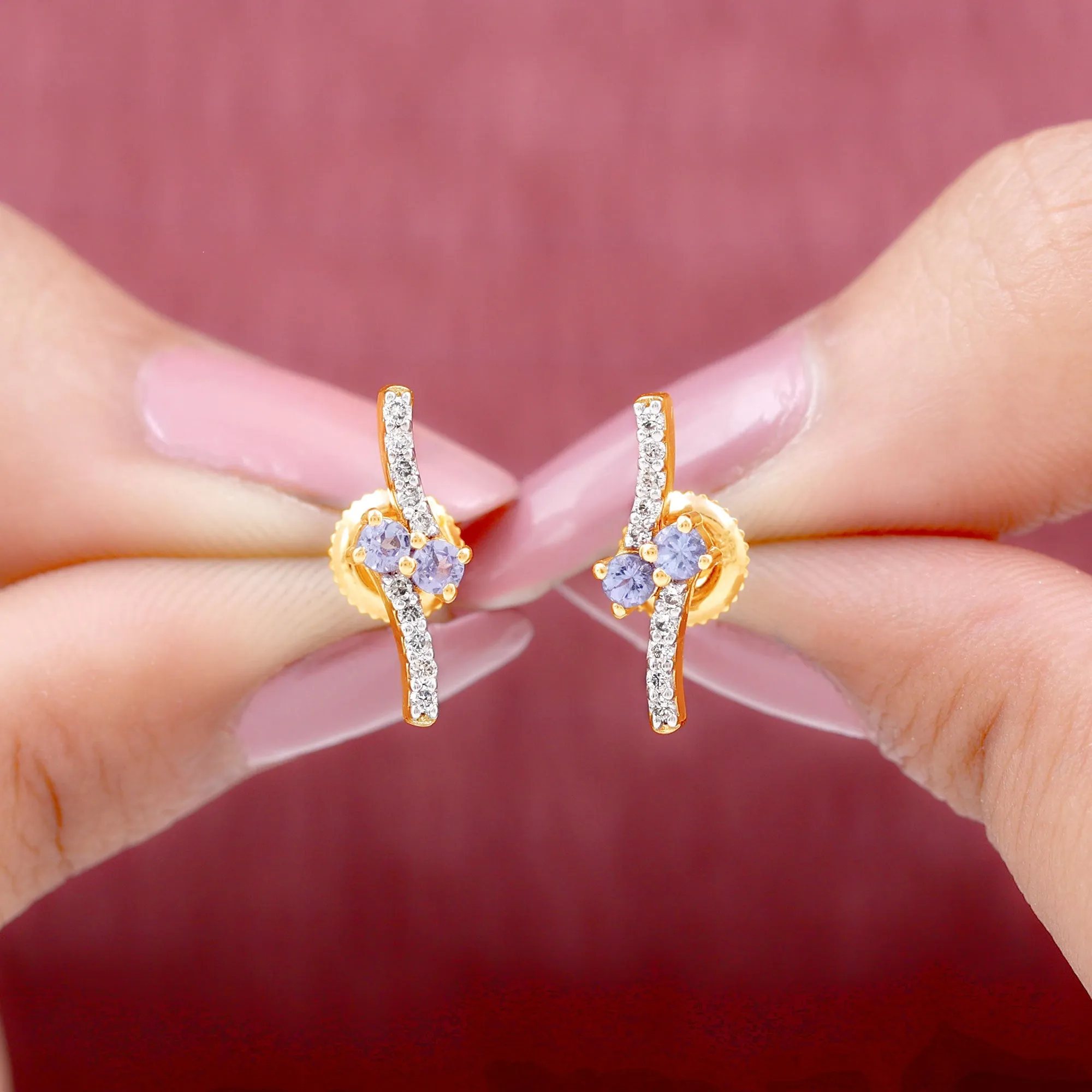 Real Tanzanite and Diamond Minimal Stud Earrings