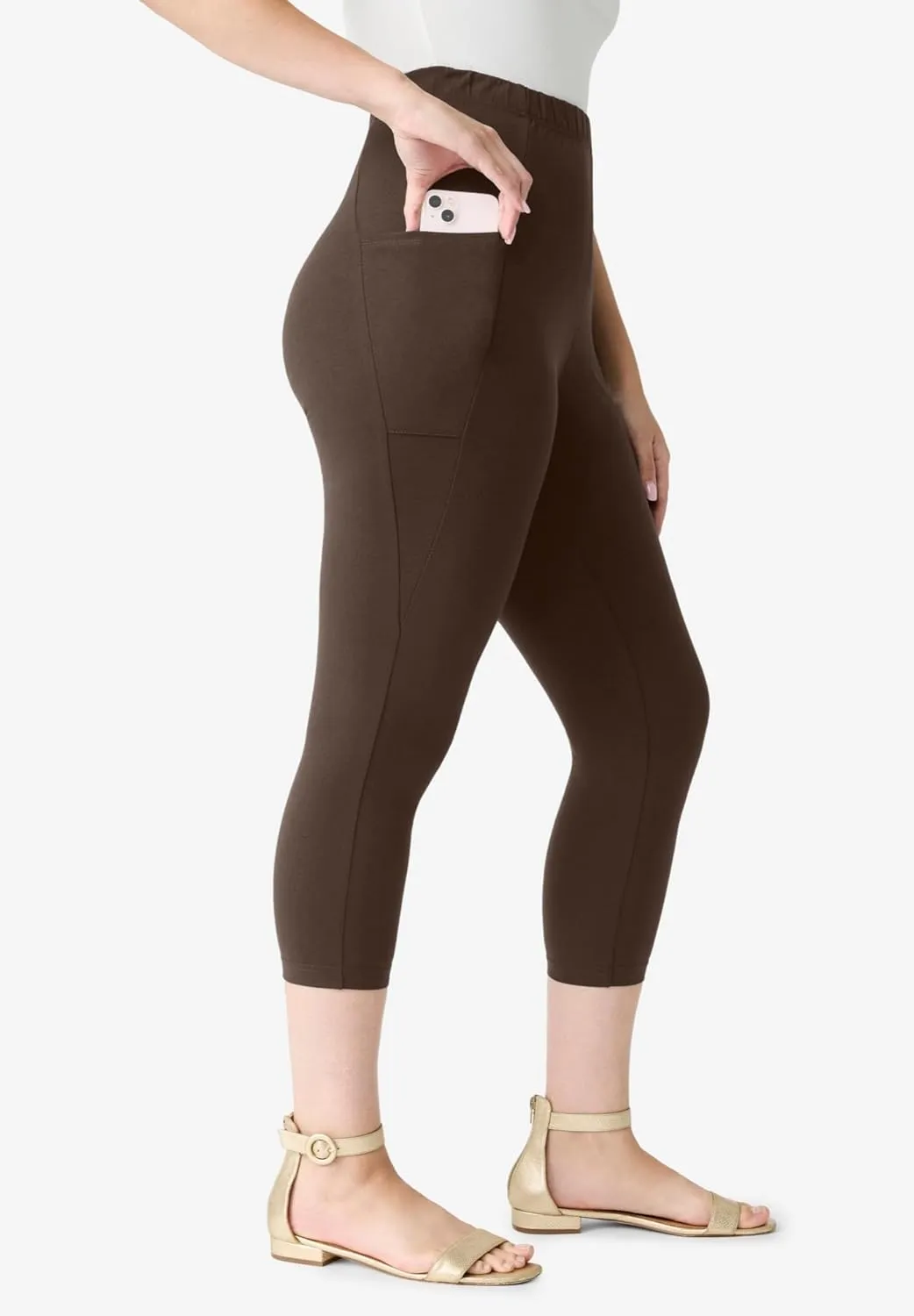 Roaman's Women's Plus Size Side-Pocket Essential Capri Legging