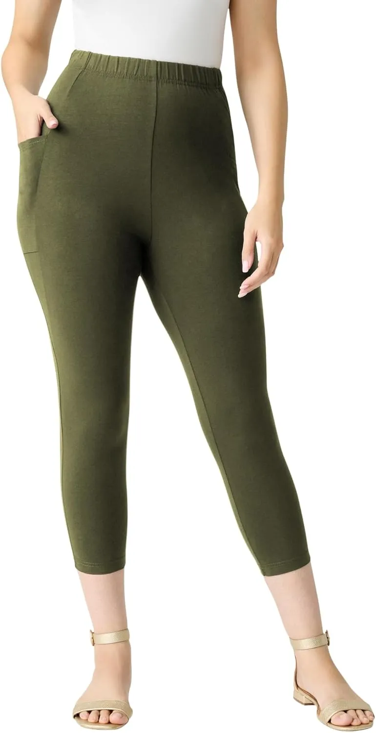 Roaman's Women's Plus Size Side-Pocket Essential Capri Legging