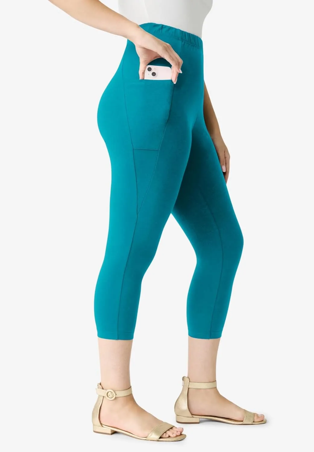 Roaman's Women's Plus Size Side-Pocket Essential Capri Legging