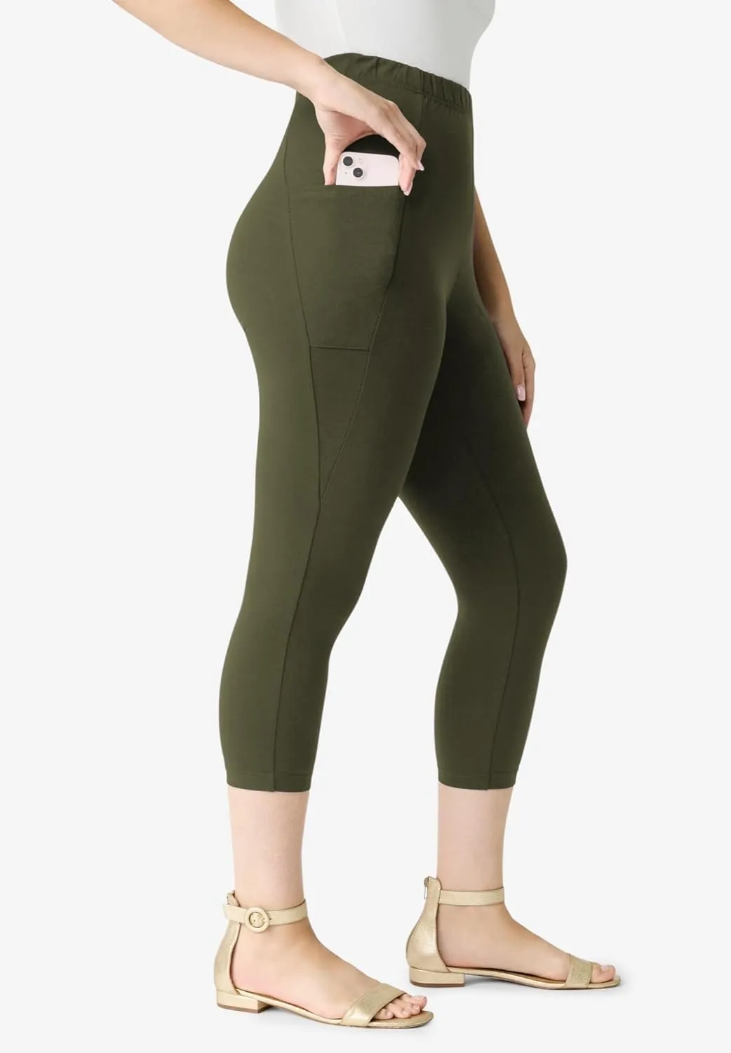 Roaman's Women's Plus Size Side-Pocket Essential Capri Legging