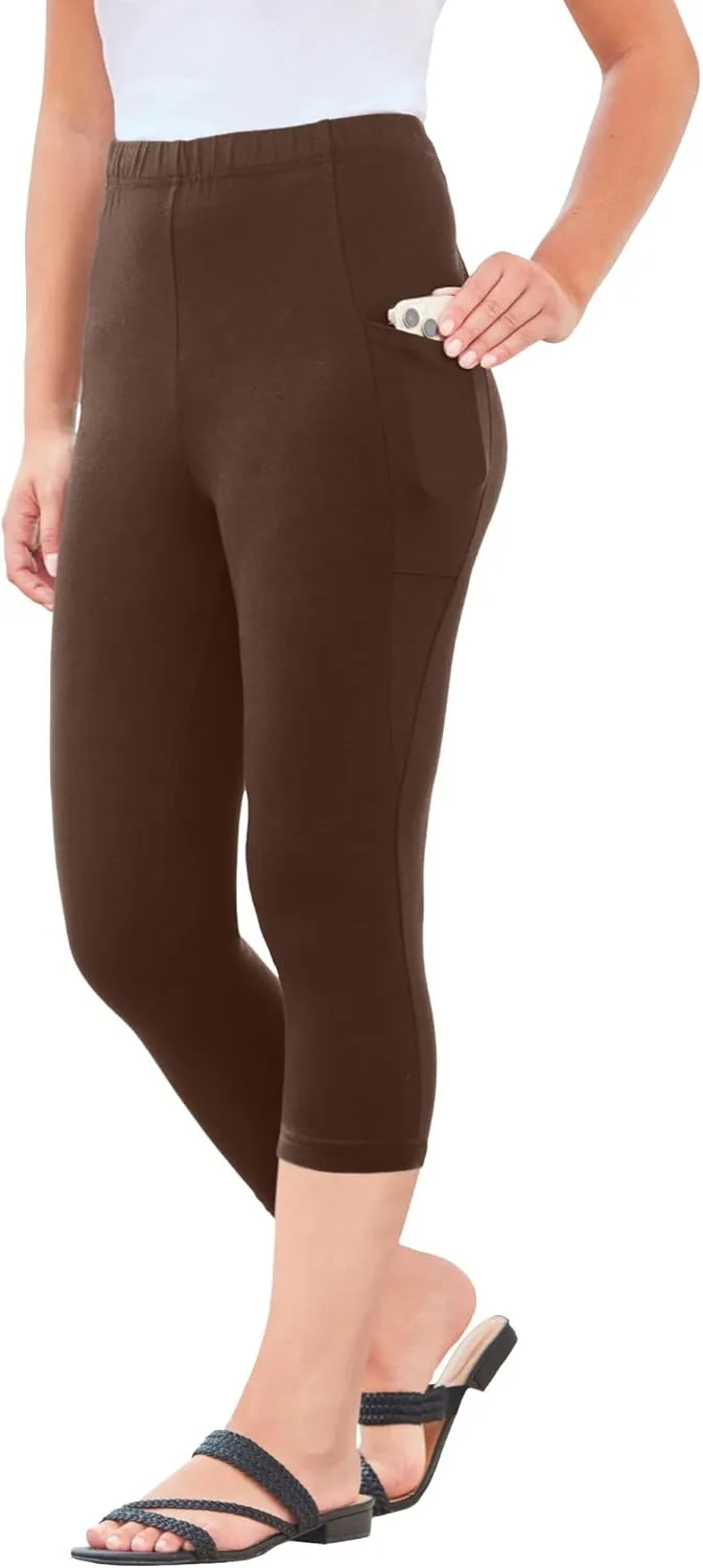 Roaman's Women's Plus Size Side-Pocket Essential Capri Legging