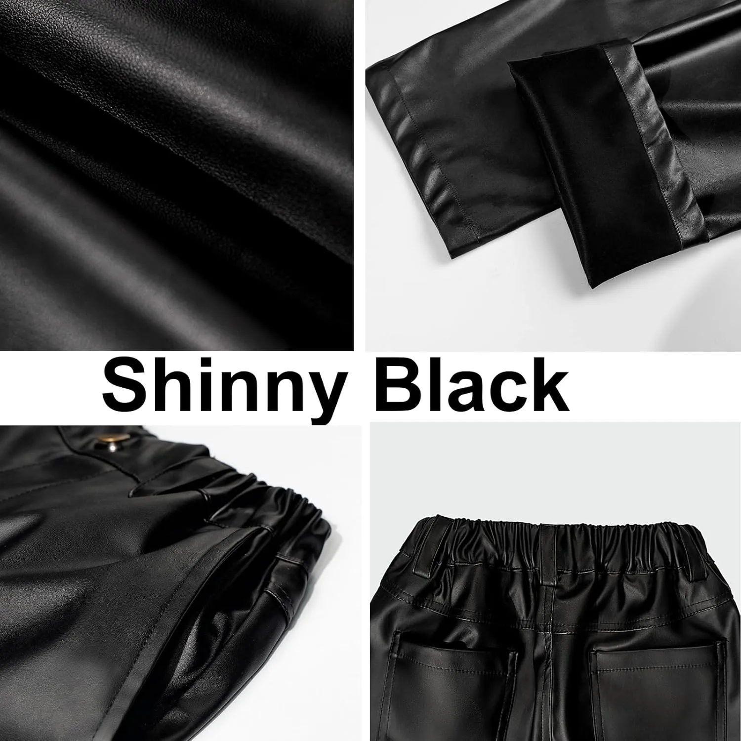 Rolanko Girls Faux Leather Pants Straight Wide Leg Streetwear Trousers with Pockets Kids Pants 4-14 Years
