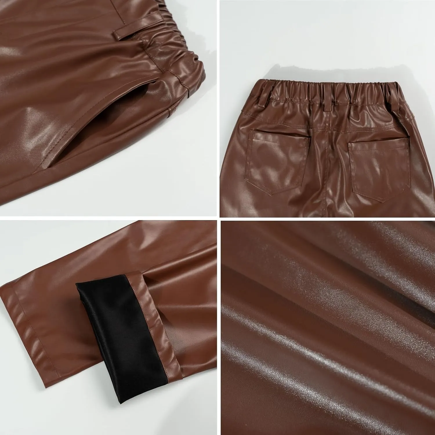 Rolanko Girls Faux Leather Pants Straight Wide Leg Streetwear Trousers with Pockets Kids Pants 4-14 Years