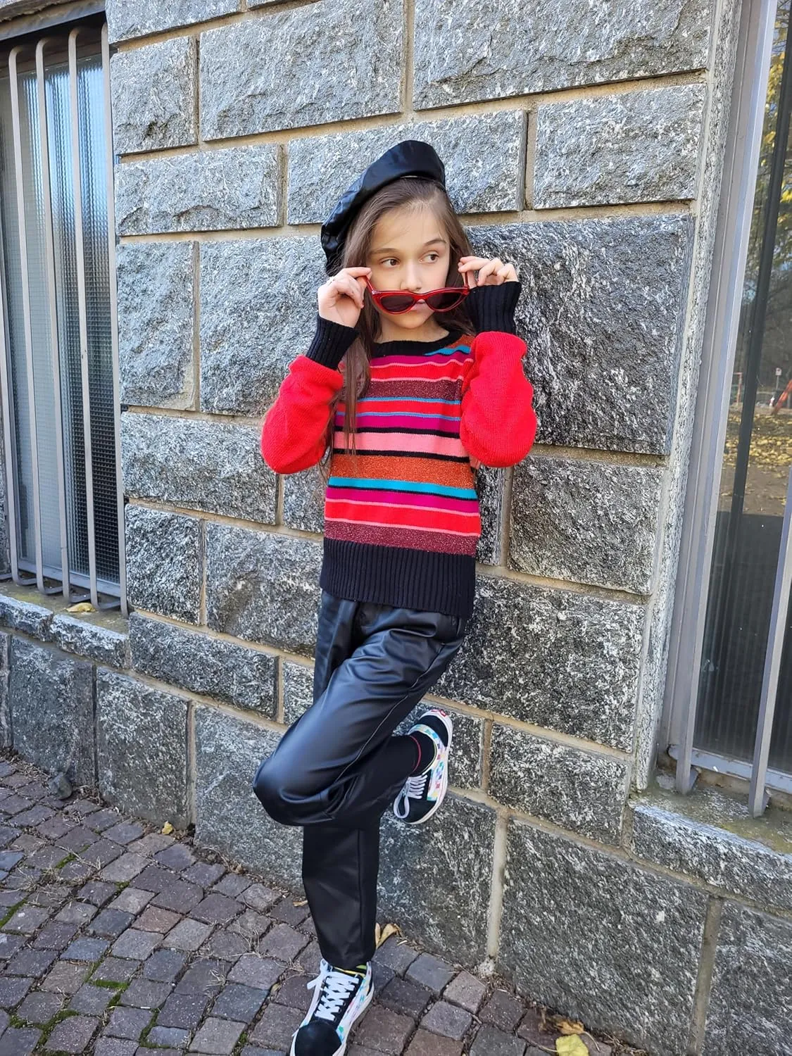 Rolanko Girls Faux Leather Pants Straight Wide Leg Streetwear Trousers with Pockets Kids Pants 4-14 Years