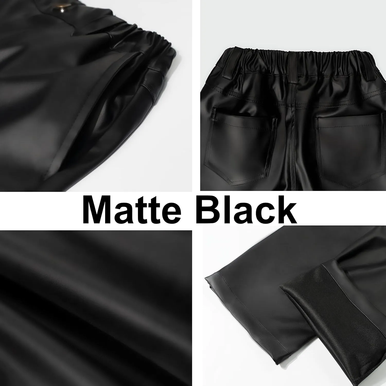 Rolanko Girls Faux Leather Pants Straight Wide Leg Streetwear Trousers with Pockets Kids Pants 4-14 Years