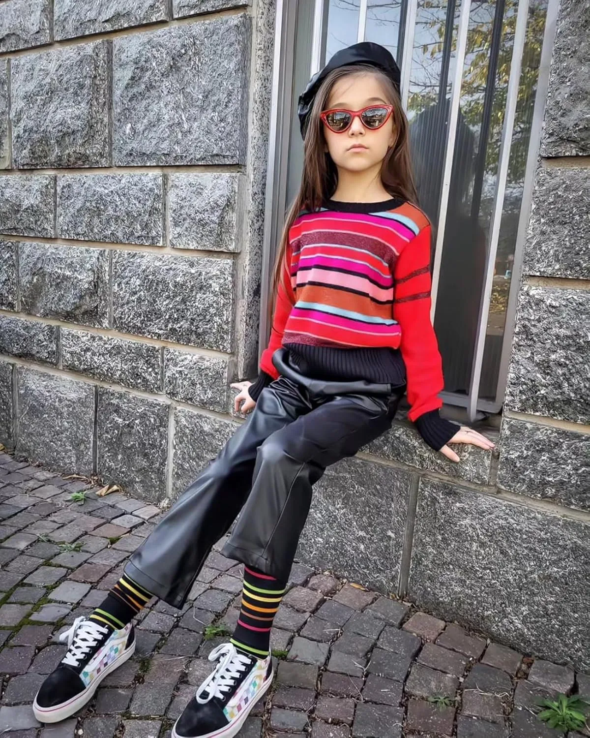Rolanko Girls Faux Leather Pants Straight Wide Leg Streetwear Trousers with Pockets Kids Pants 4-14 Years