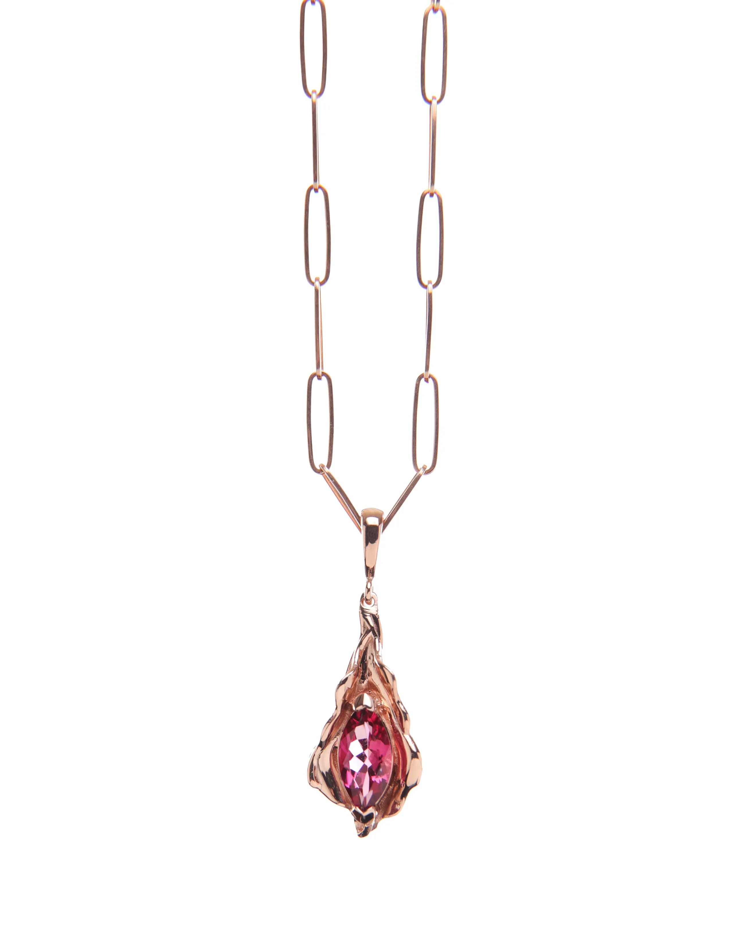 Rose Gold and Rose Tourmaline Leaf Charm
