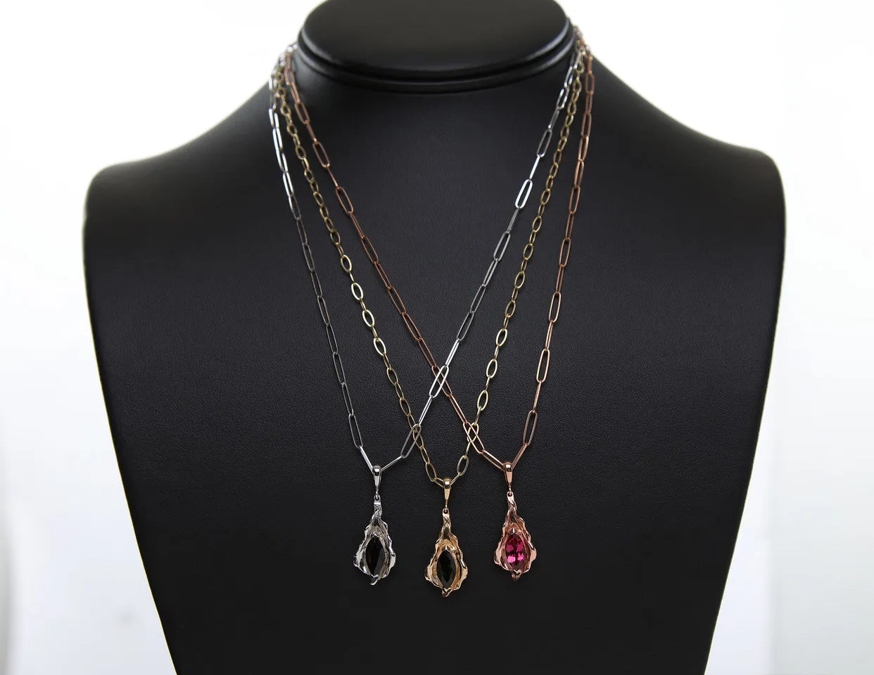Rose Gold and Rose Tourmaline Leaf Charm