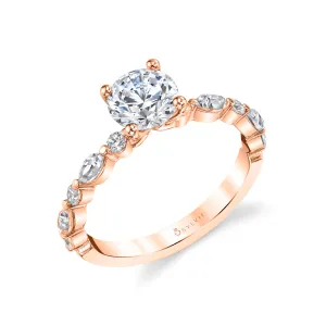 Round Cut Unique Engagement Ring - Felicity 14k Gold Rose