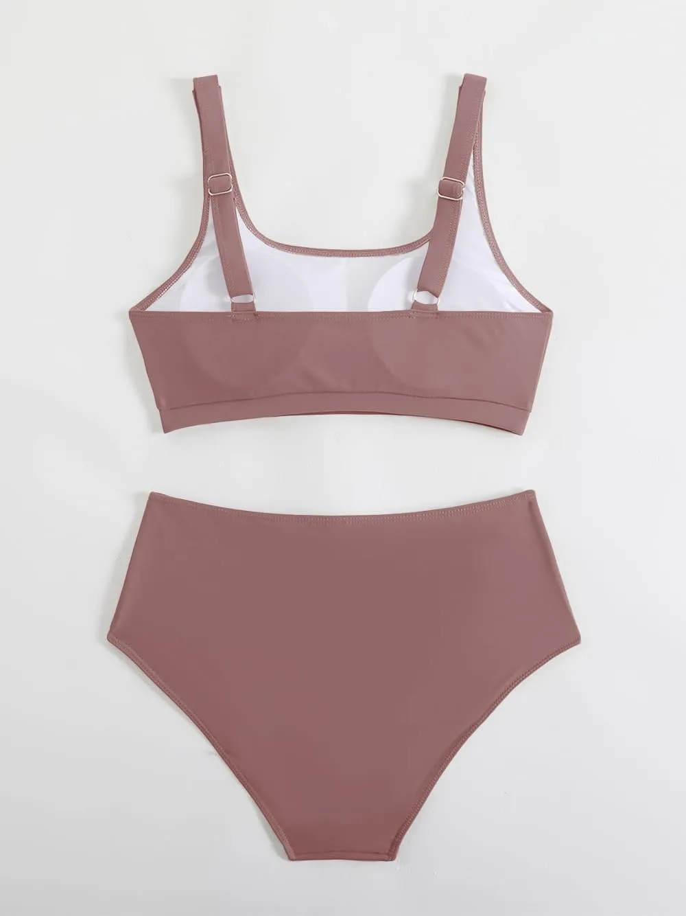 Savarana Women's High Waisted Bikini Sets Two Piece Swimsuit Cheeky Scoop Neck Swimwear High Cut Sporty Bathing Suits