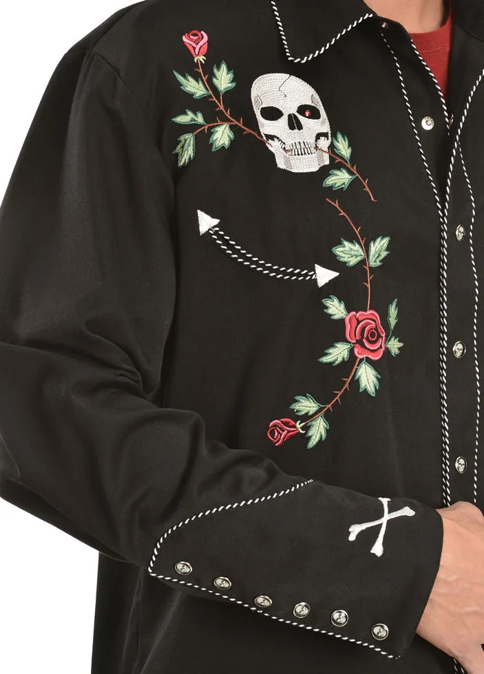 Scully Skull & Roses Embroidered Retro Western Shirt