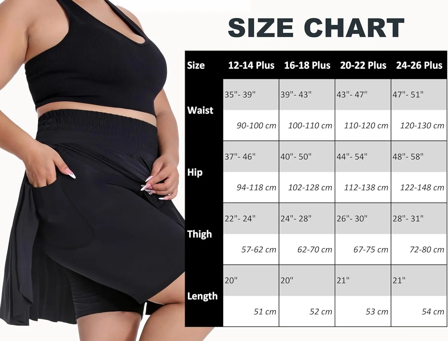 Seawhisper 20" Knee Length Plus Size Skorts for Curvy Women Pleated Skirt Shorts High Waisted with Pockets