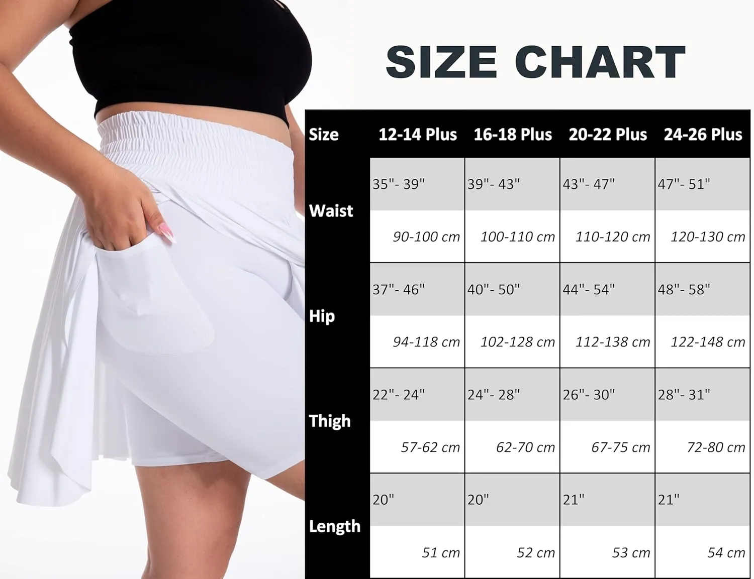 Seawhisper 20" Knee Length Plus Size Skorts for Curvy Women Pleated Skirt Shorts High Waisted with Pockets