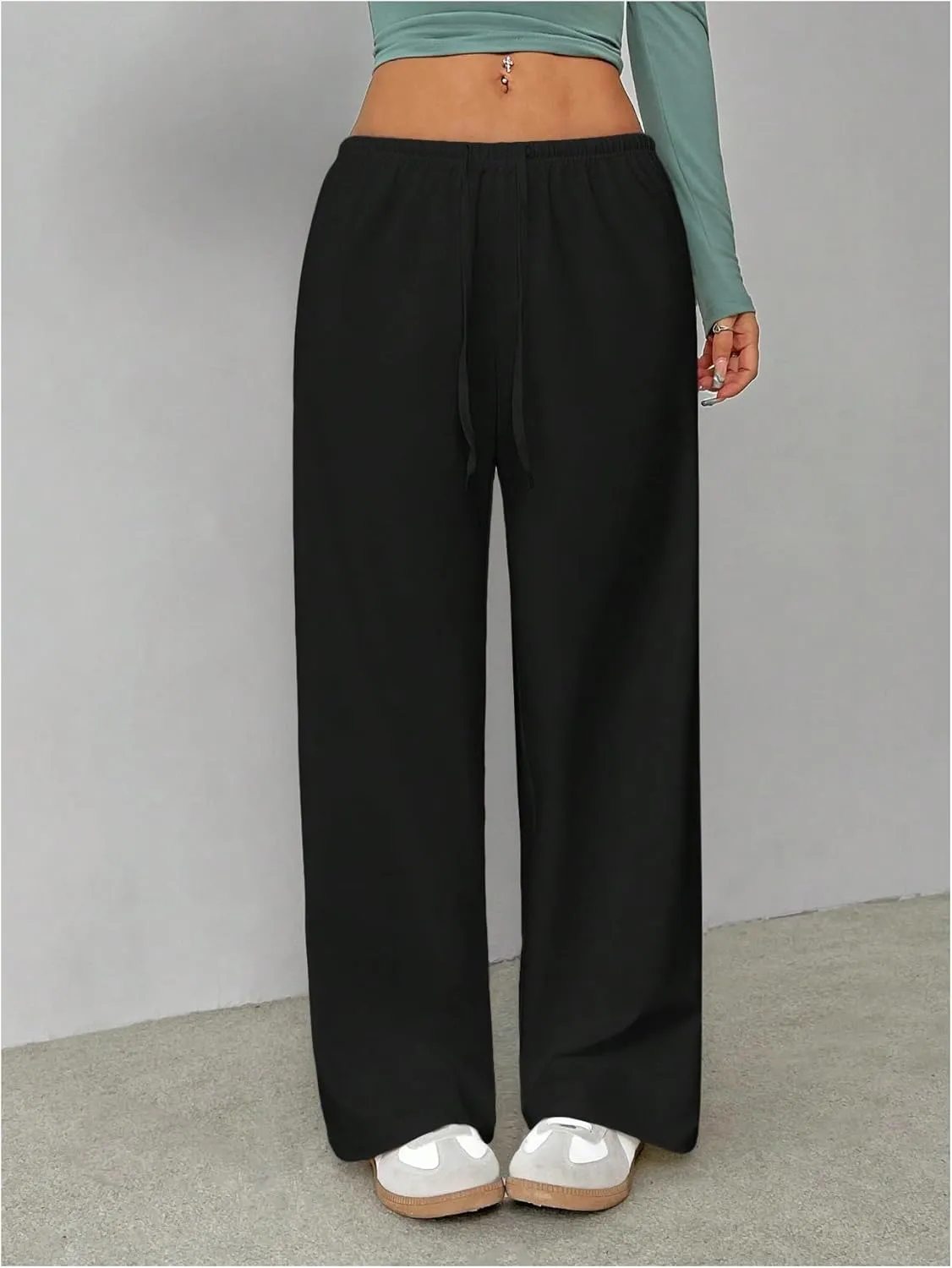 SHENHE Women's Wide Leg Pants Casual Drawstring Y2k Low Rise Lounge Pants Loose Trousers