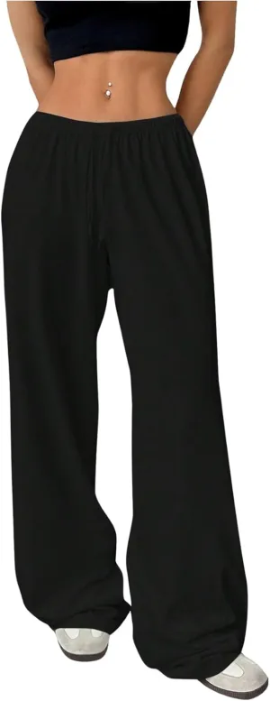 SHENHE Women's Wide Leg Pants Casual Drawstring Y2k Low Rise Lounge Pants Loose Trousers