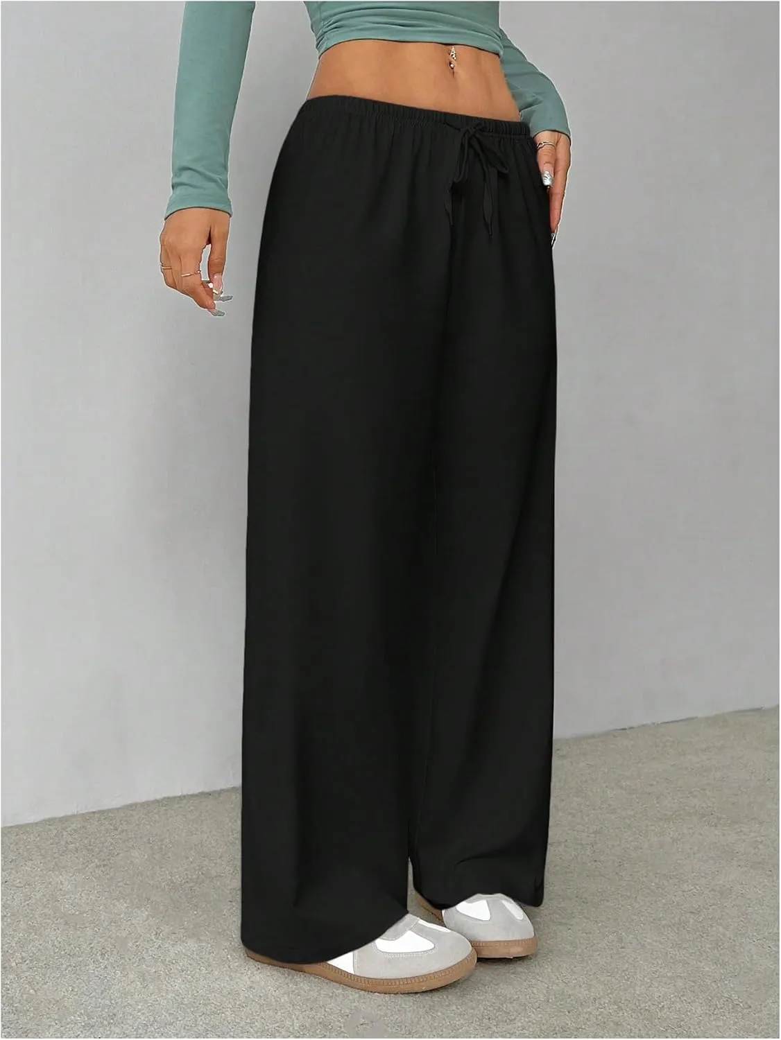SHENHE Women's Wide Leg Pants Casual Drawstring Y2k Low Rise Lounge Pants Loose Trousers