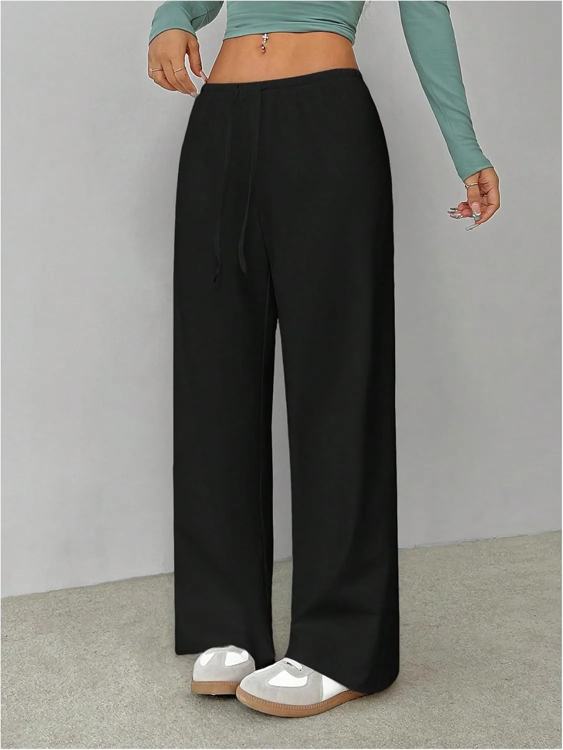 SHENHE Women's Wide Leg Pants Casual Drawstring Y2k Low Rise Lounge Pants Loose Trousers
